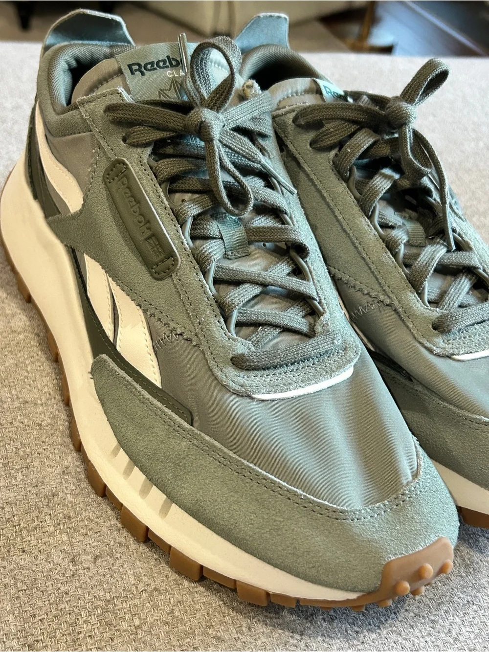 Reebok Men’s Sage Green & White Retro Suede Sneakers